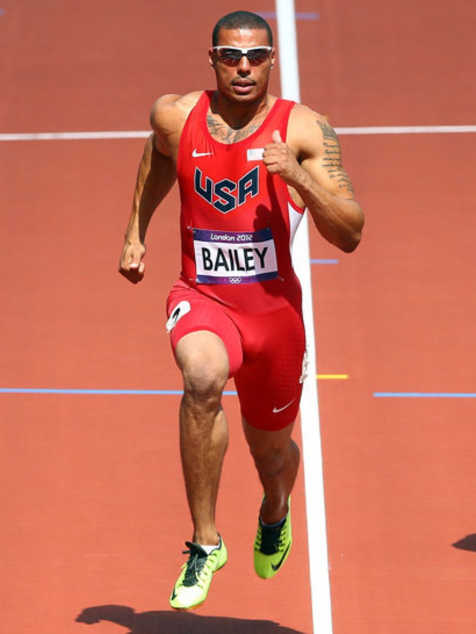 <p>Ryan Bailey, USA 100m sprinter in trainers from Nike's 'Volt Collection'</p>