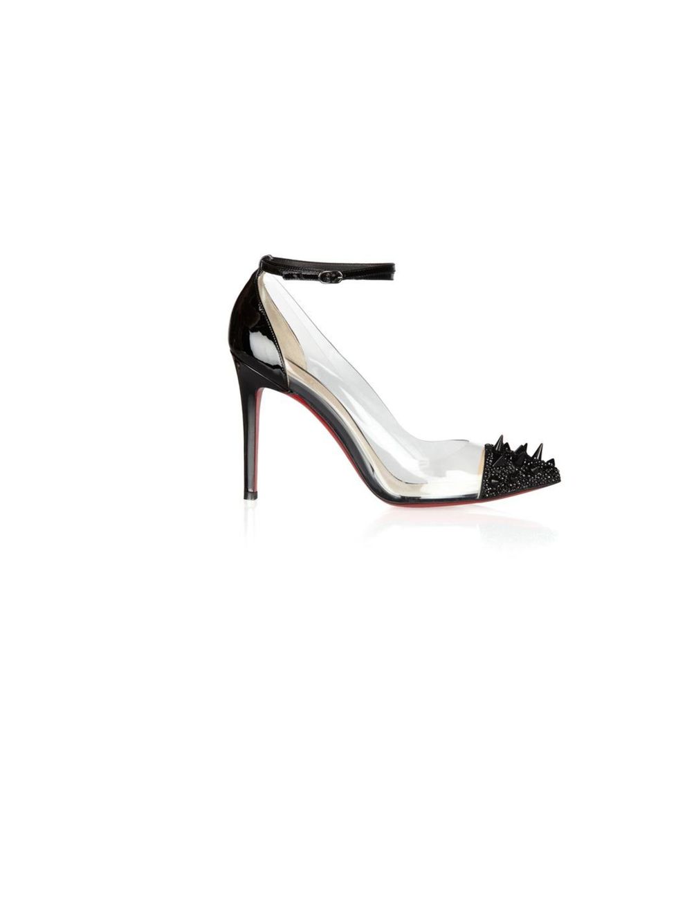 <p>Christian Louboutin patent leather &amp; PVC pumps, £895, for stockists call 0207 491 0033</p>