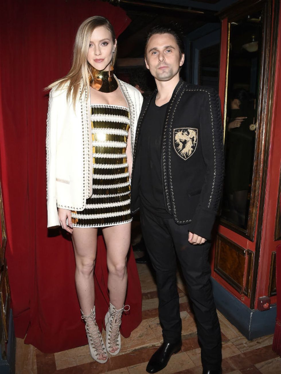 Elle Evans and Matt Bellamy attends Balmain aftershow party during Paris Fashion Week, March 2016.