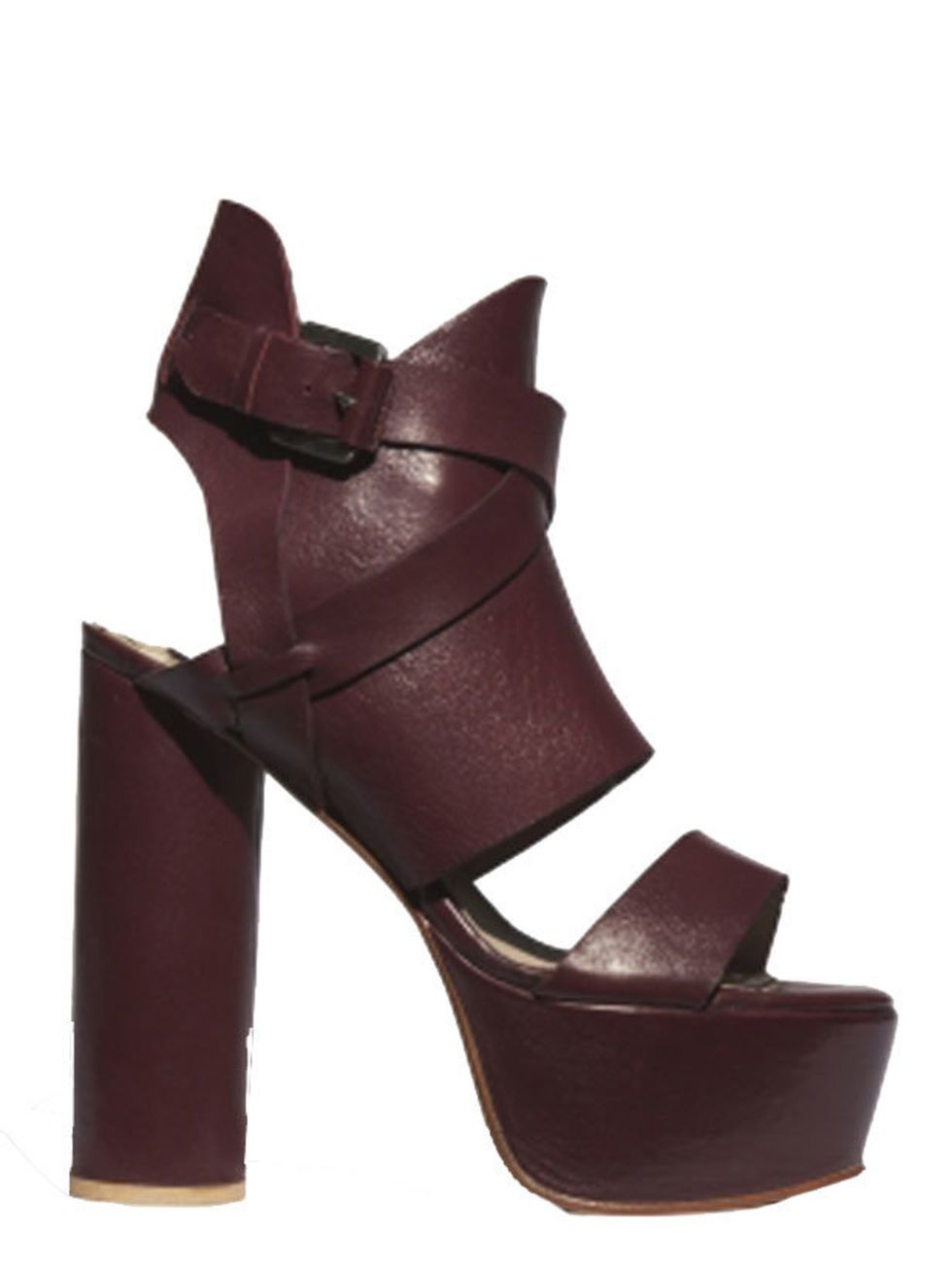 <p><a href="http://www.surfacetoair.com/store/?pg=style&amp;collection_id=43&amp;style_id=18">Surface to Air</a> buckled leather and suede wedge sandal, £330</p>
