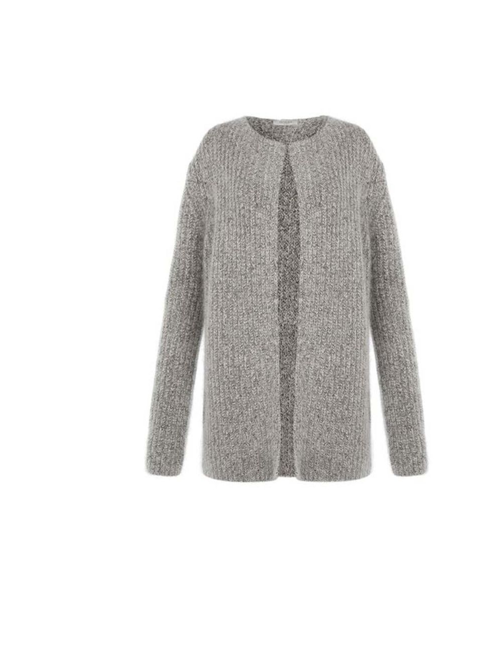 <p>A grey over-sized cardigan is a great option for layering. It can easily go on top of your shirt without hiding it.</p><p>This one is from <a href="http://www.hobbs.co.uk/product/display?productID=0213-9000-9044K00&amp;productvarid=0213-9000-9044K00-GR