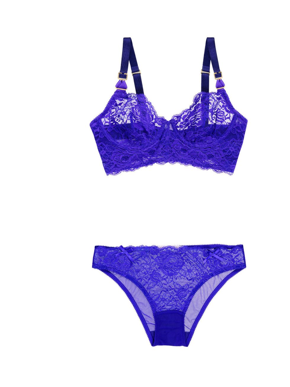<p>Team the new season colours and bold prints with this lovely lace lingerie set... Stella McCartney purple lace bra, £86, and briefs, £44, at <a href="http://www.foxandrose.com/">Fox &amp; Rose</a></p>