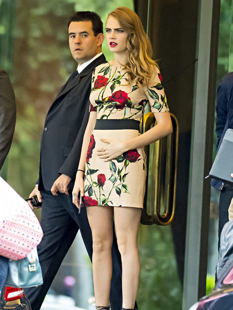 Cara Delevigne wears Dolce & Gabbana in Madrid, June 2015.