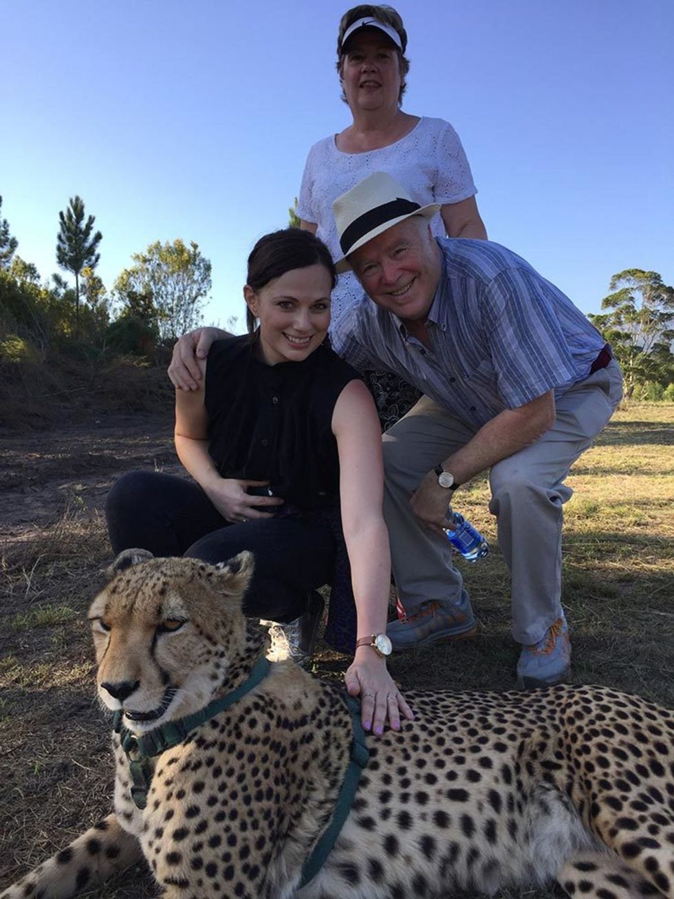 Sophie Beresiner, Beauty Director
 
 
 This is me with Mum and  Dad at the Tenikwa Conservation park in Plettenberg Bay, South Africa. It's my spiritual home.
