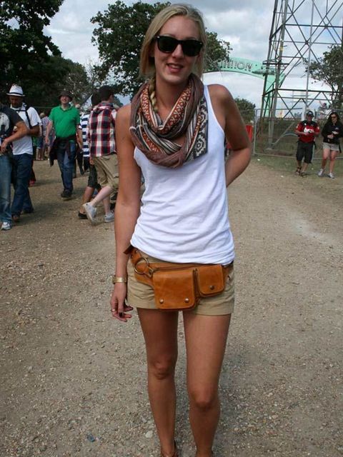 <p>Photo by Sara D'souza.Tona Rose, 26, Marketing Promoter. H&amp;M t-shirt &amp; shorts, Topman scarf, bum bag from India, Peacocks shoes.</p>