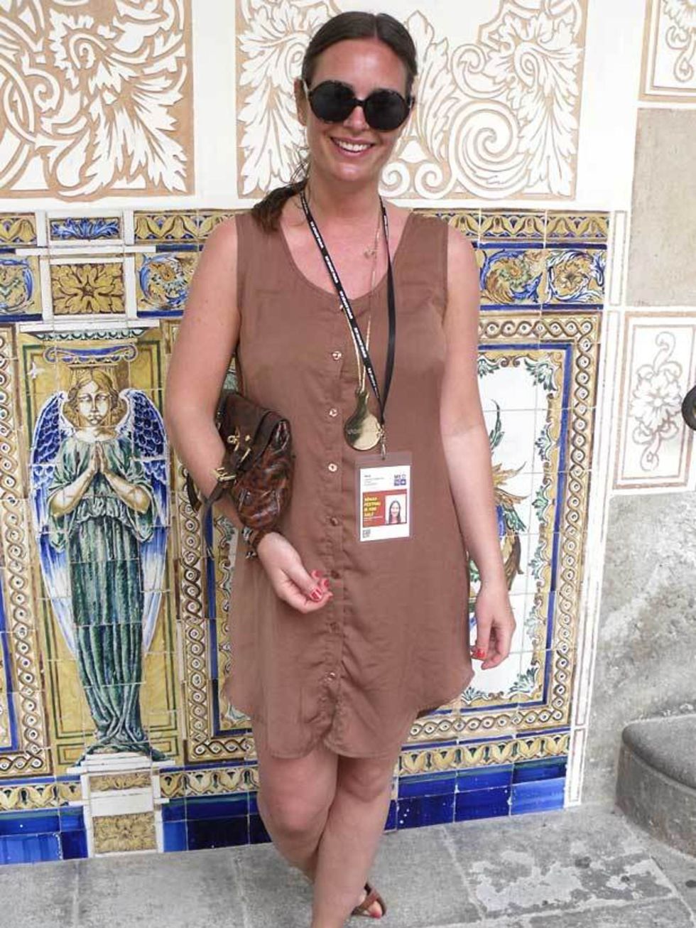 <p>Camilla, 30, Journalist. Monkey shirt dress, Topshop sandals, Mulberry bag, YSL sunglasses, Gucci watch, Chanel ring.</p>