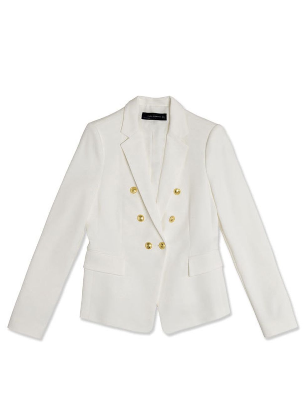 <p>Zara gold button blazer, £69.99, for stockists call 0207 534 9500</p>
