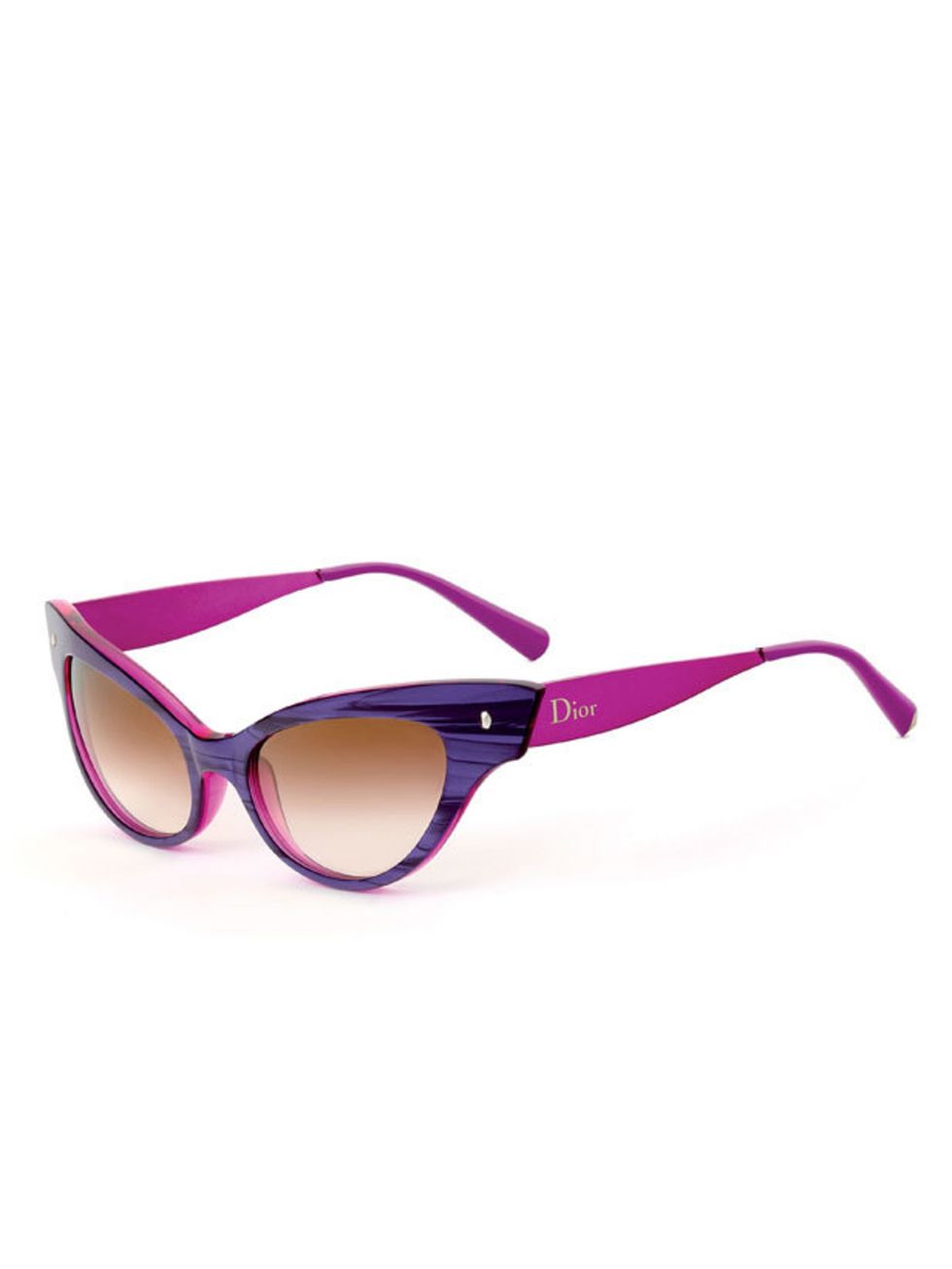 <p>Dior pink and purple cats eye sunglasses, £289, for stockists call 01423 520 303</p>