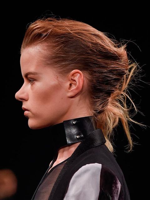 <p><a href="http://www.elleuk.com/catwalk/season/spring-summer-2016/letter/l-a#designer-a"><strong>Ann Demeulemeester</strong></a> </p>

<p>The Look: Power Play</p>

<p>Hair Stylist: Anthony Turner</p>

<p>Key Products: L'Oréal Professionnel Mythic Oil</p