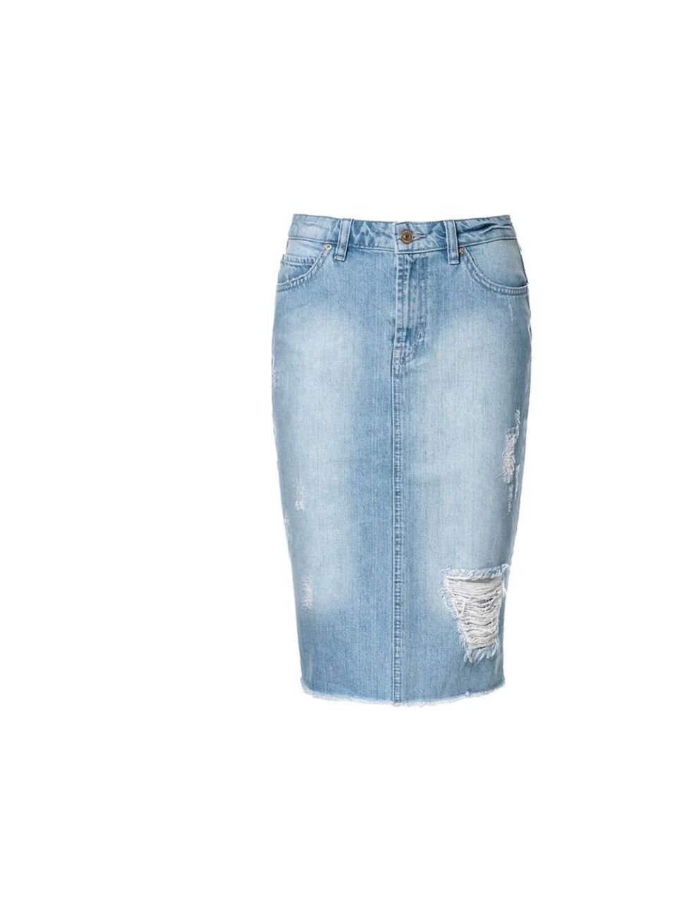 <p>A distressed denim skirt can be dressed down with loafers and up with ankle strap sandals <a href="http://www.zara.com/webapp/wcs/stores/servlet/product/uk/en/zara-neu-S2013/358006/1220508/RIPPED+DENIM+PENCIL+SKIRT">Zara</a> ripped denim pencil skirt,