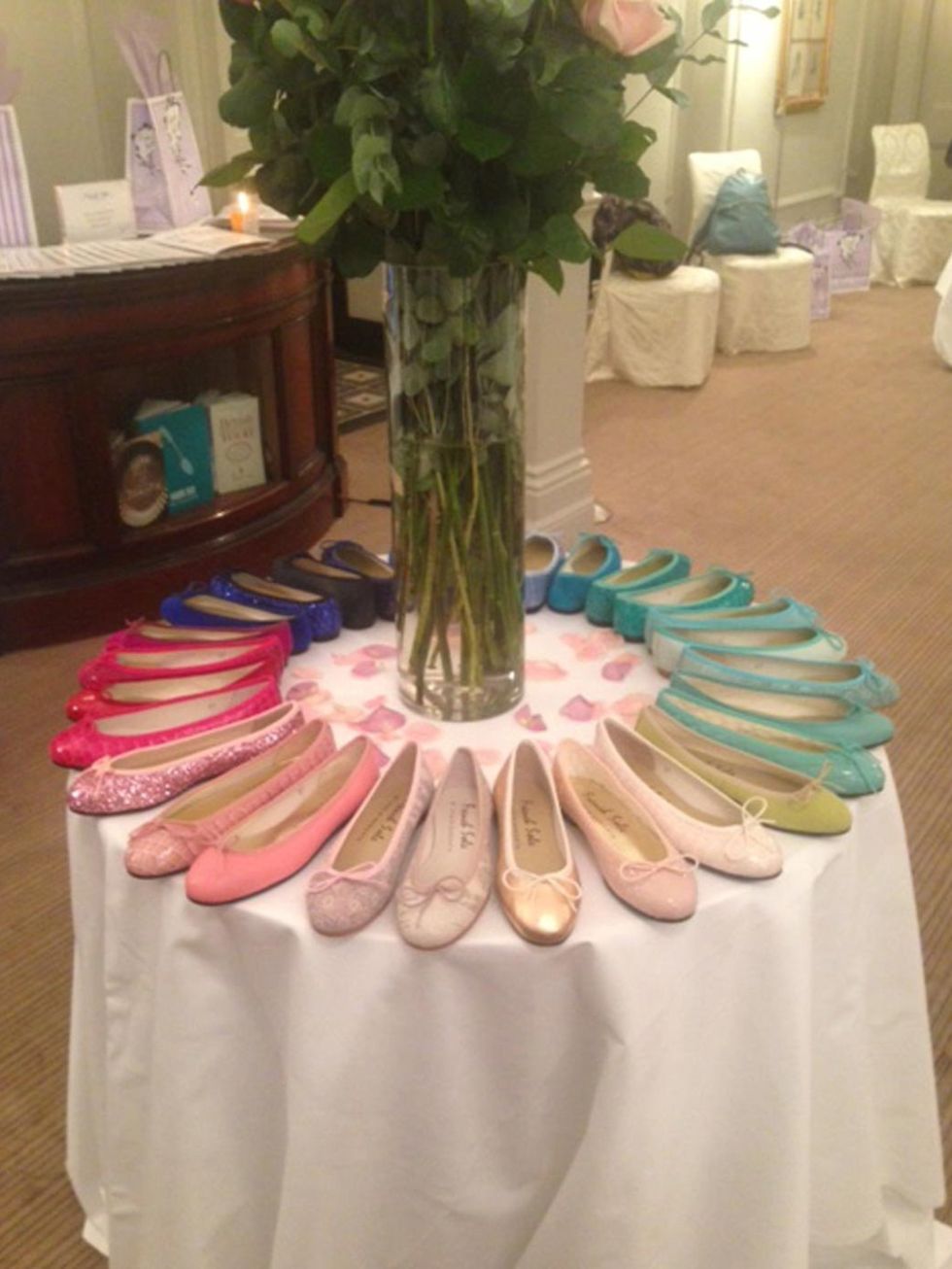 <p>Wednesday. A rainbow of pretty pumps at the French Sole SS14 press day</p>