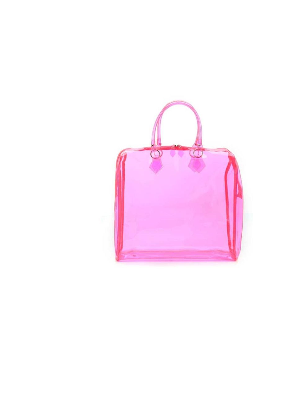 <p>You'll be needing those sunglasses to shield your eyes from this shocking pink number! The top-handle design is a ladylike classic, but the clear vinyl reinvents it in an unexpected and kitsch way... <a href="http://www.newlook.com/shop/womens/bags-and