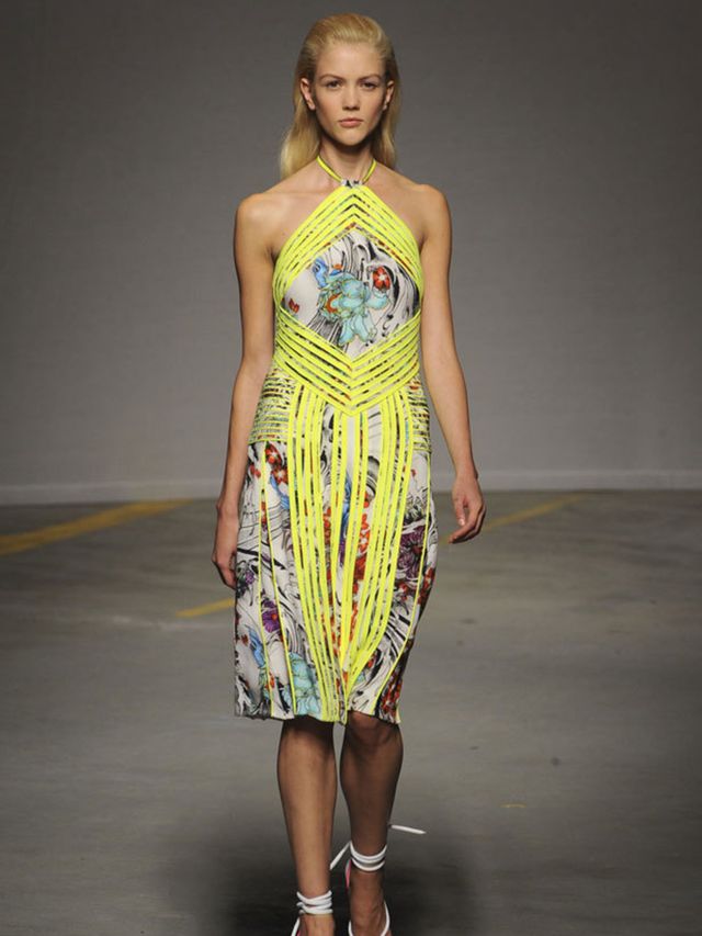 <p>Not for Christopher Kane. For the wonderboy of the London scene, fresh and modern is neon, used on 50s staples like twin sets, pleat skirts and argyle tanks. A Princess Margaret figure in fluro is just the ticket for next year. Laser-cut leather was ma