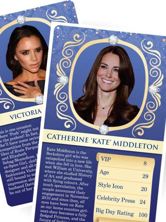 <p>Kate Middleton and Victoria Beckham Top Trumps cards</p>