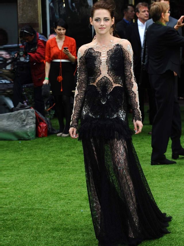 <p>Kristen Stewart in Marchesa at the SWATH premiere</p>