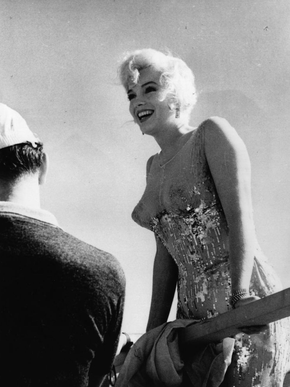 Marilyn Monroe, sex personified, wore a sheer naked-ish dress to the White House to sing that famous Happy Birthday rendition for JFK. Here she is, though, on the set of Some Like It Hot in a sheer Orry Kelly Costume in 1959.