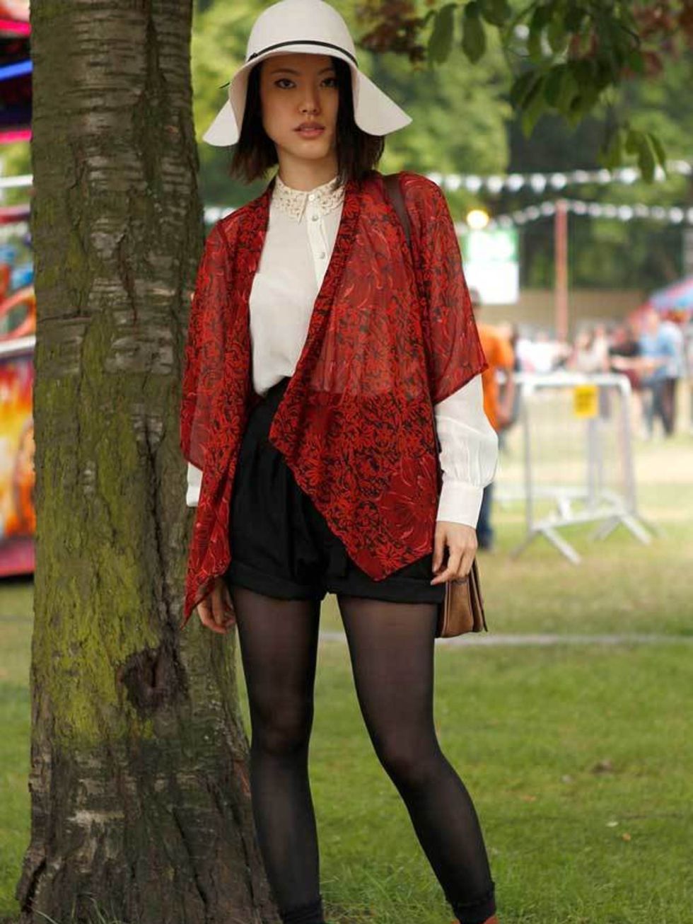 <p>Photo by Anthea Simms.Cassie, 25, Hairdresser. Topshop jacket and boots, vintage blouse, shorts and hat, bag from Pop up shop.</p>