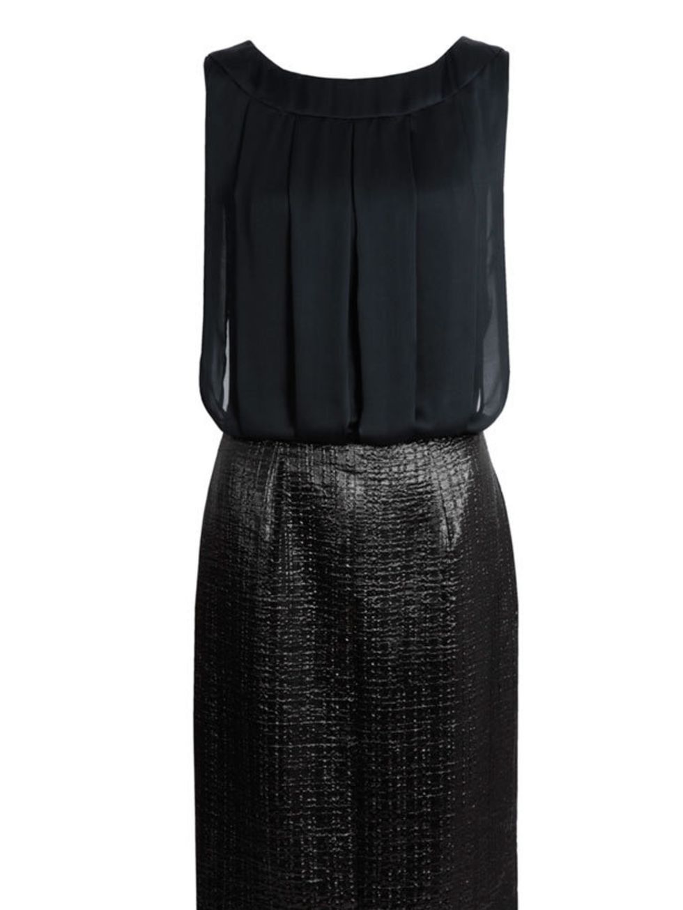 <p>THE LBD</p><p>Nicole Farhi leather and silk dress, £</p>