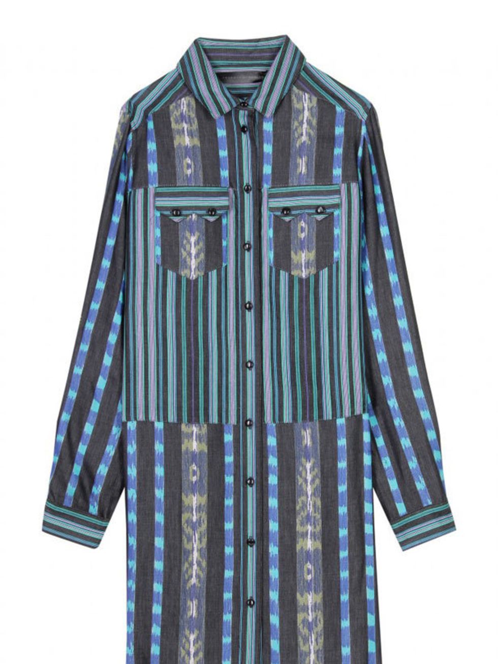 <p>Proenza Schouler shirt dress with Ikat print, £659, at <a href="http://www.mytheresa.com/uk_en/shirt-dress-with-ikat-print.html">mytheresa.com</a></p>