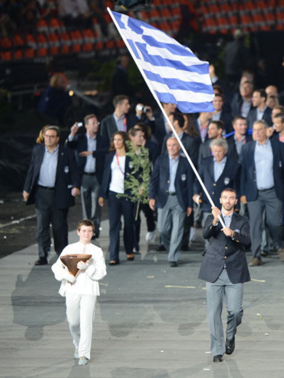 <p>Greece begin the parade of athletes at the Olympic Opening Ceremony a the London 2012 Games.</p>