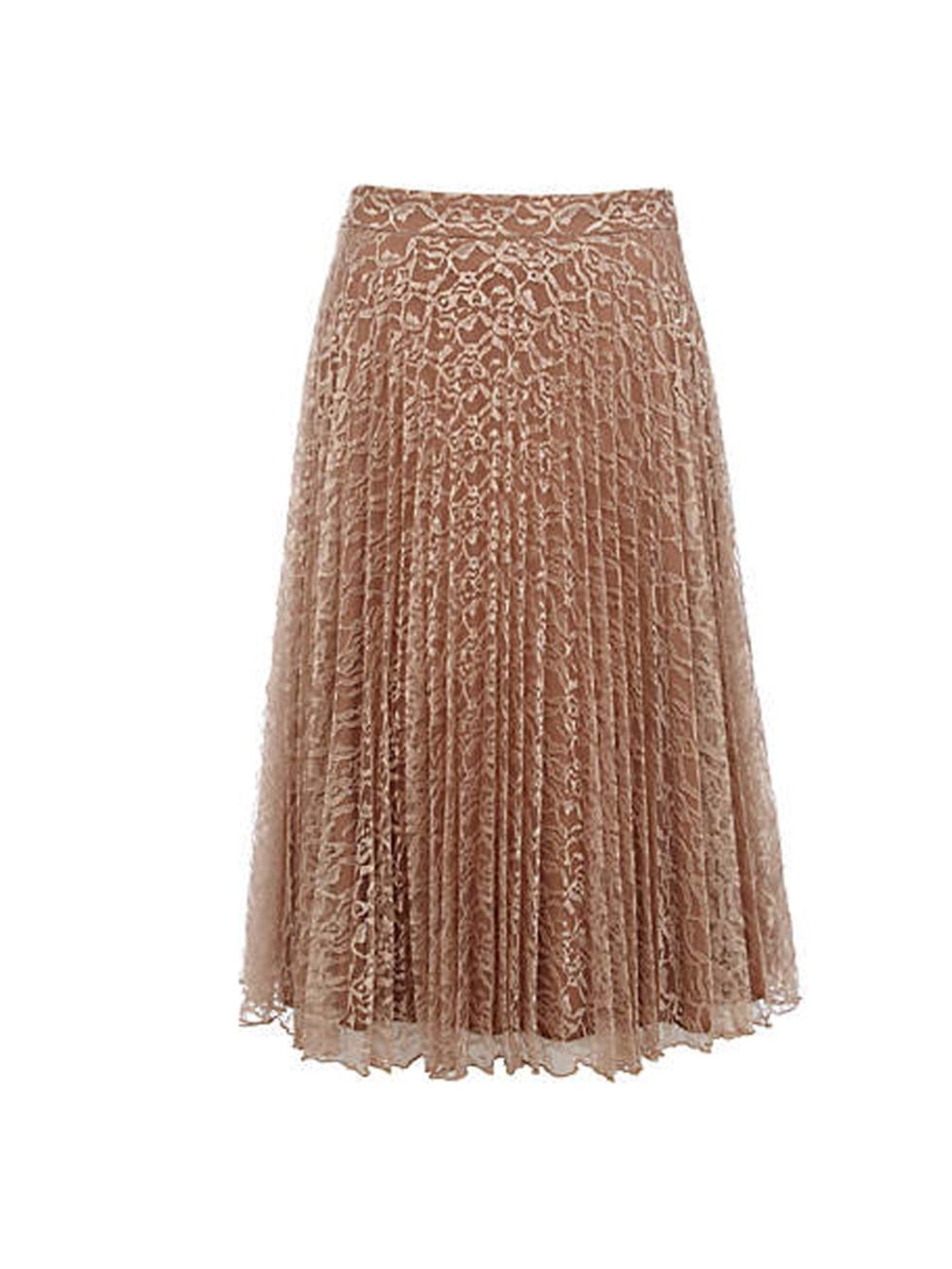 <p>From the office to party to the Christmas day lunch,. This River Island skirt is a cheap and on-trend wardrobe updater <a href="http://www.riverisland.com/women/skirts/midi-skirts/Beige-lace-pleated-midi-skirt-630838">River Island</a> lace pleated ski