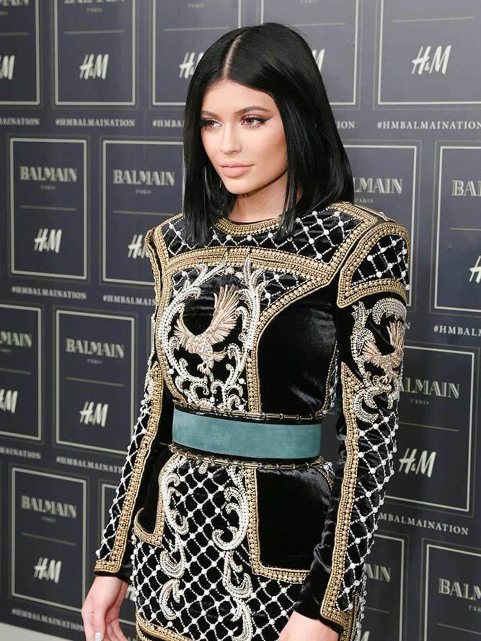 Kylie jenner attends the H&M x Balmain show in New york, October 2015.