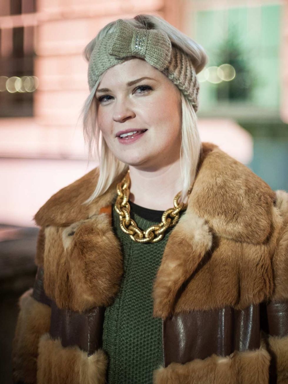 <p>Orlah.Vintage coat and necklace, Primark hat and top, Karen Millen jeans and boots.</p>