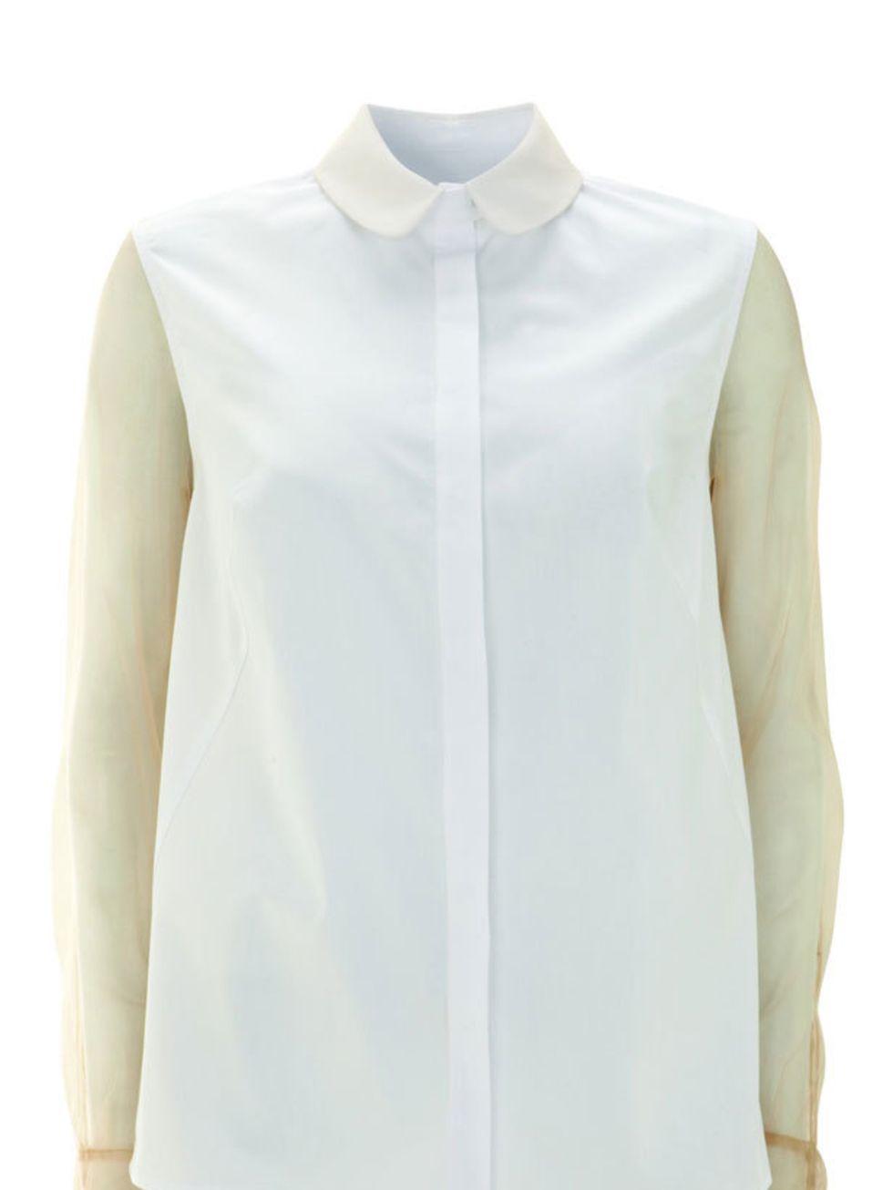 <p>Simone Rocha sheer sleeve white shirt, £70, at Topshop, for stockists call 0845 121 4519                                                  </p>