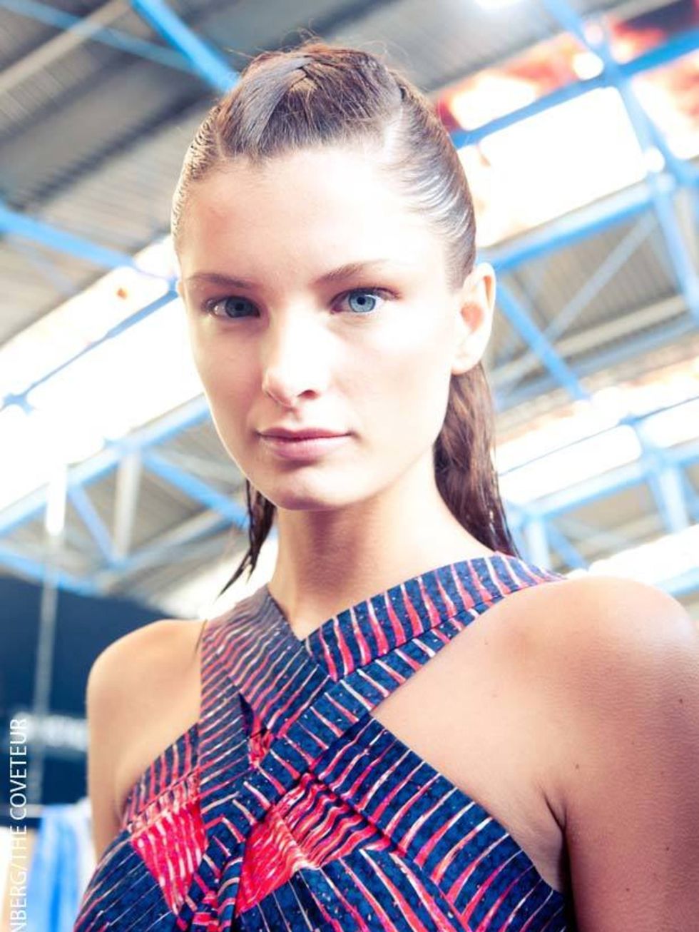 <p>A model backstage at <a href="http://www.elleuk.com/catwalk/collections/peter-pilotto/">Peter Pilottos S/S 12 show</a></p>