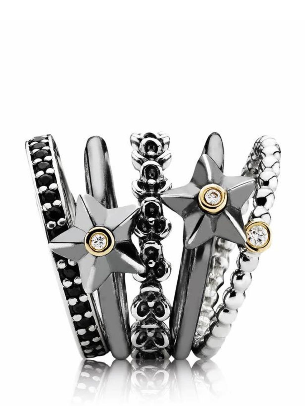 <p>Add a touch of individuality to your look with Pandoras interchangeable, stackable rings... <a href="http://www.pandora.net/en-gb/">Pandora</a> silver ring stack, from £30 to £145</p>