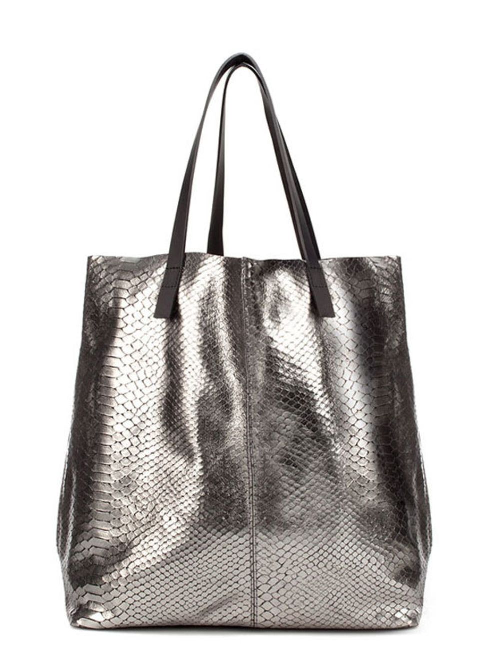 <p>Who knew metallic snakeskin could look so cool? Work this Zara tote with dark denim and leather for a downtown NY vibe <a href="http://www.zara.com/webapp/wcs/stores/servlet/product/uk/en/zara-W2011/118156/563004/METALLIC%2BSNAKESKIN%2BSHOPPER">Zara</