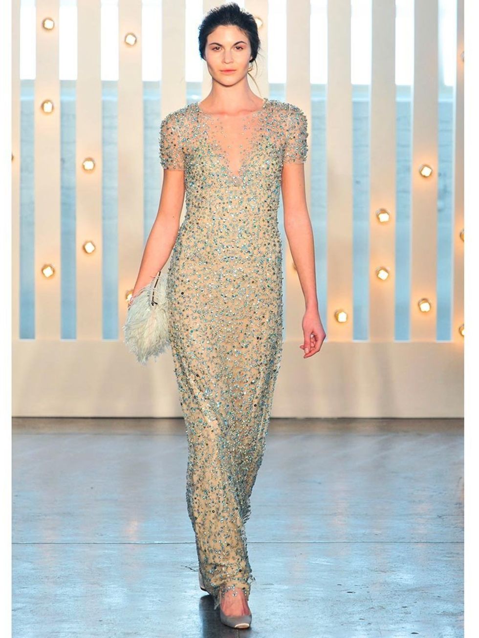 <p><a href="http://www.elleuk.com/catwalk/designer-a-z/jenny-packham/autumn-winter-2014">Jenny Packham</a> a/w 2014</p><p>This simple silhouette balances the intricate working of its crystal embellishment.</p><p><a href="http://www.elleuk.com/style/weddin