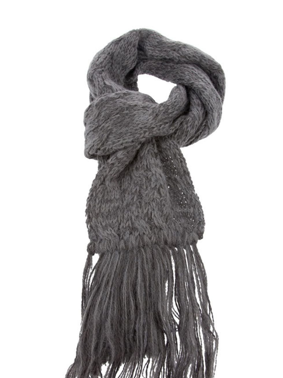 <p>Peter Jensen grey cable knit scarf, £69, at <a href="http://shop.bstorelondon.com/shopping/women/accessories/item10116209.aspx">b Store</a></p>