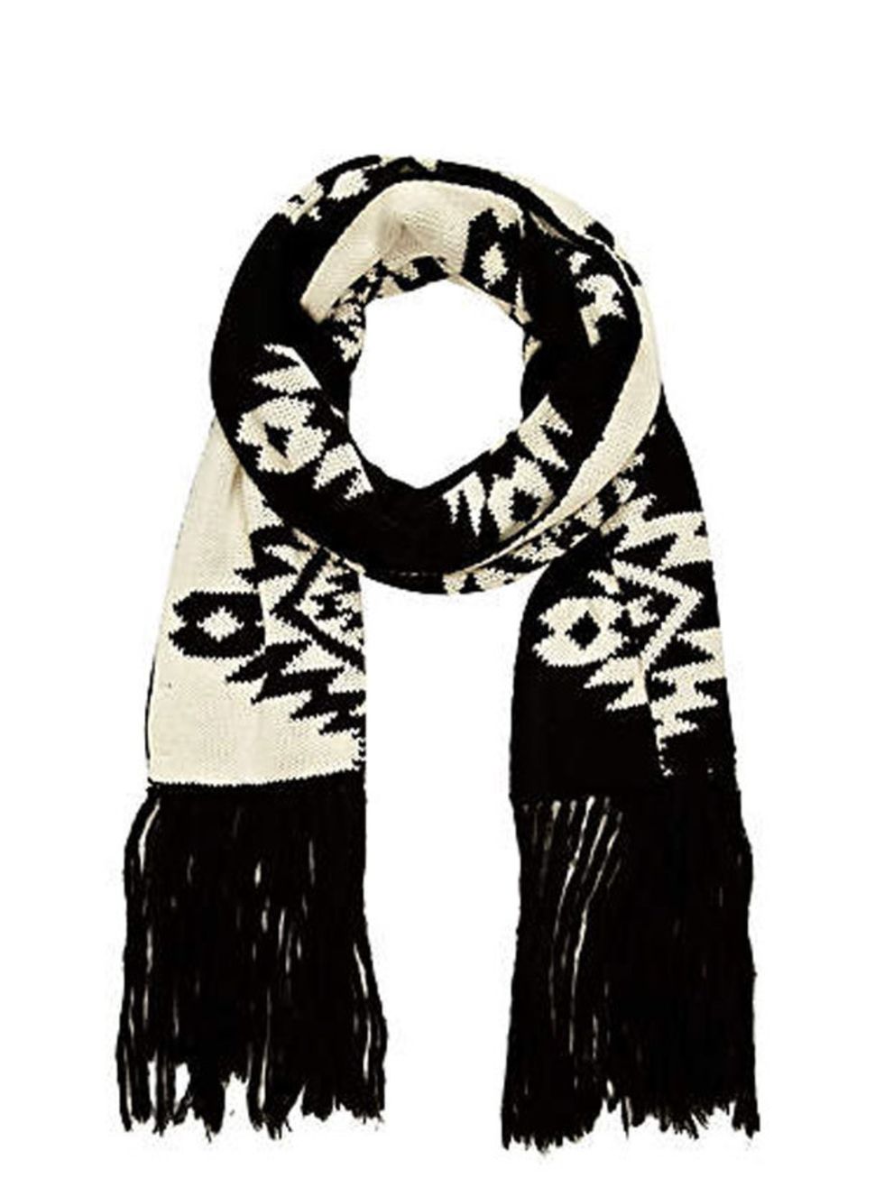 <p><a href="http://www.riverisland.com/Online/women/accessories/scarves--tippets/black-navajo-scarf-606433">River Island</a> monochrome Navajo scarf, £25</p>