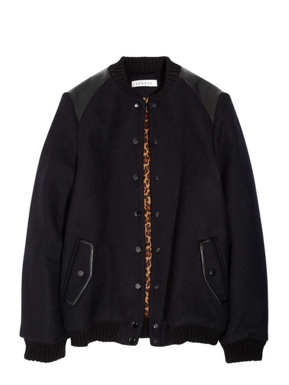 <p>Sandro wool and leather bomber jacket, £340, at <a href="http://www.net-a-porter.com/Shop/Designers/Sandro/All">Net-a-Porter </a></p>