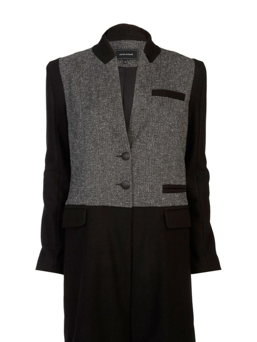 <p>Thanks to River Island you can channel winters Chanel inspired androgyny with a timeless mannish coat and a high street price tag to boot... <a href="http://www.riverisland.com/Online/women/coats--jackets/jackets/black-and-grey-longline-jacket-612763"