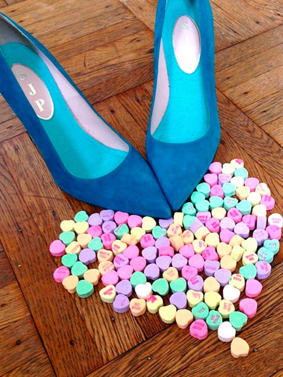<p>SJP gets arty with her shoes and sweets.</p>