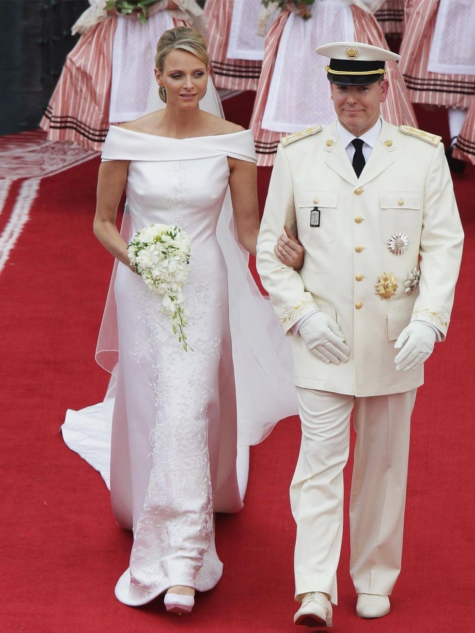 <p>Princess Charlene of Monaco wore Armani when she married Prince Albert of Monaco.</p>