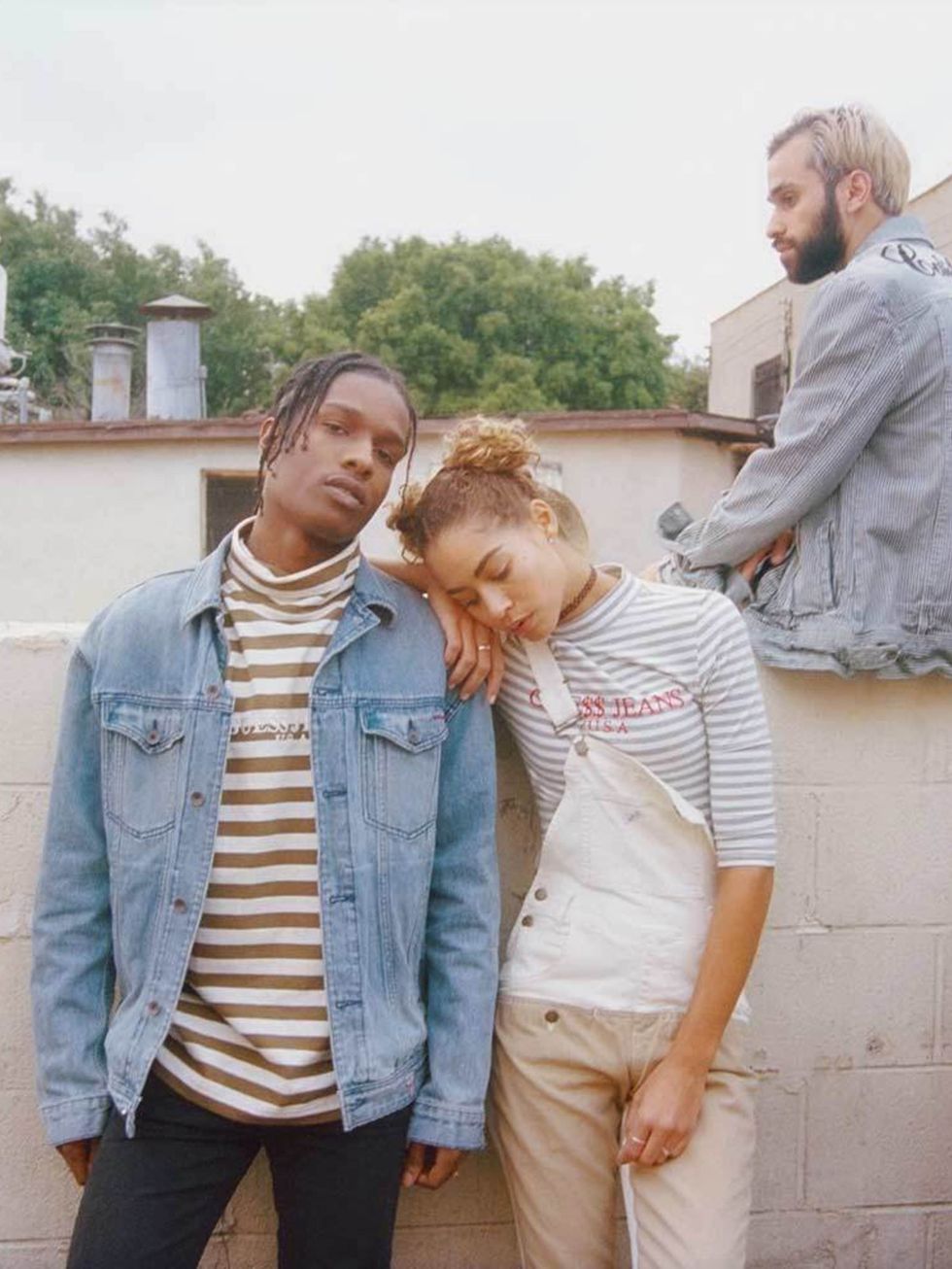 <p>Guess Original x A$AP Rocky </p>

<p>GUESS has launched it's new line Guess Originals in collaboration with fashion man of the moment A$AP Rocky. A collection of acid washes, 90s logo tees, bomber jackets and overalls the collection is a real 90s celeb