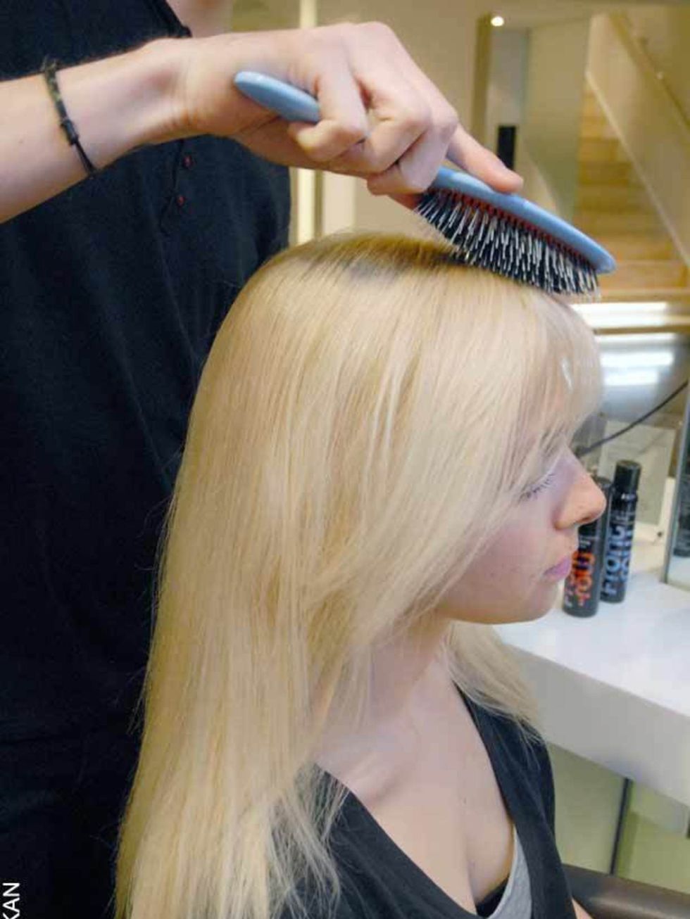 <p>Your hair needs guts for this style. If it is naturally frizzy, spritz with a little Front Row Volume Blow Dry Spray. For silkier hair, use Front Row Rough and Tousled Salt Spray at the roots and comb through to the ends, this will help hold the plait.