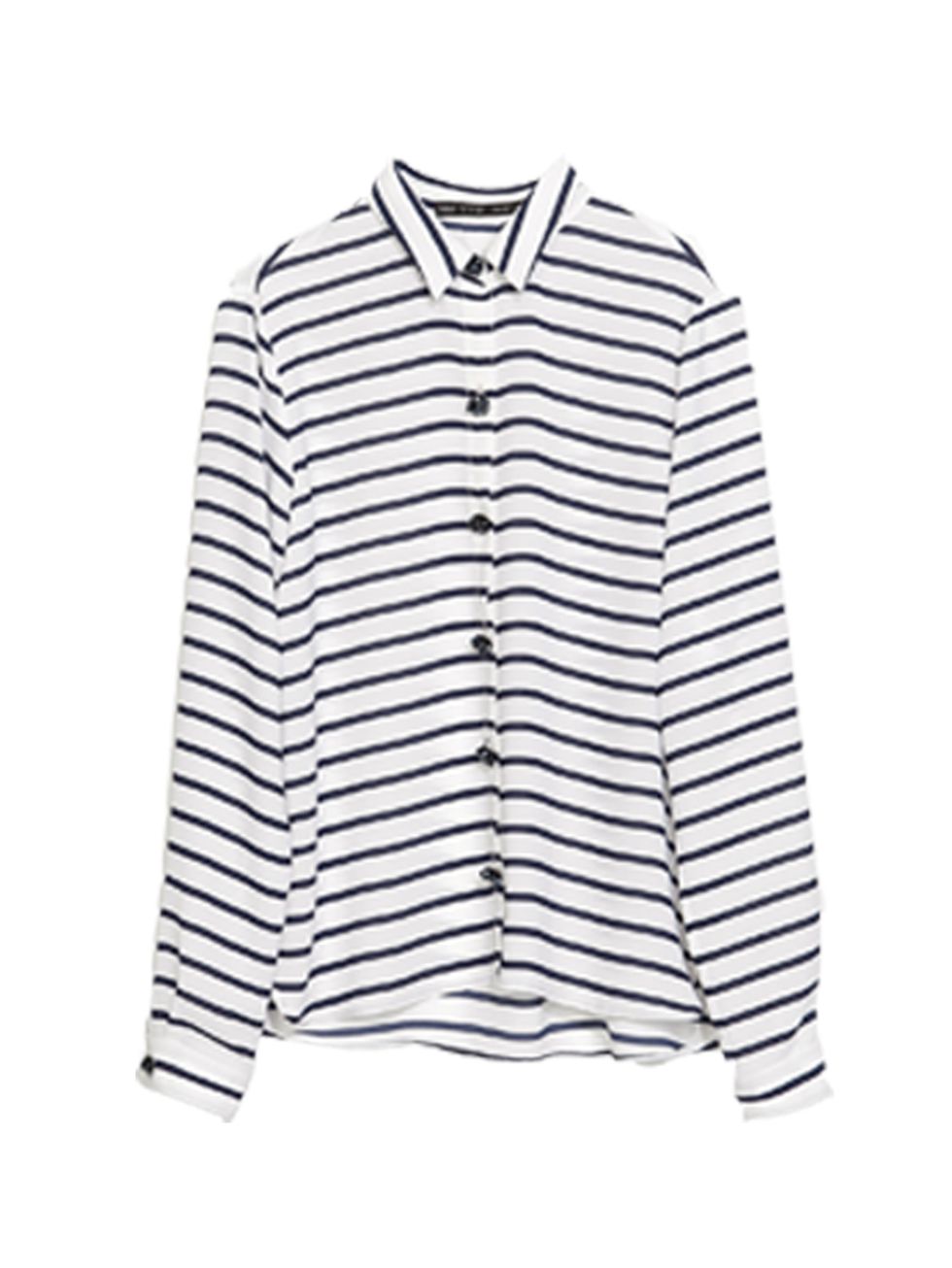 <p>This striped shirt is perfect for masculine/feminine dressing.</p><p>Shirt by <a href="http://www.zara.com/uk/en/woman/shirts/shirts/striped-shirt-with-jewel-buttons-c401033p1720502.html">Zara</a>, £29.99</p>