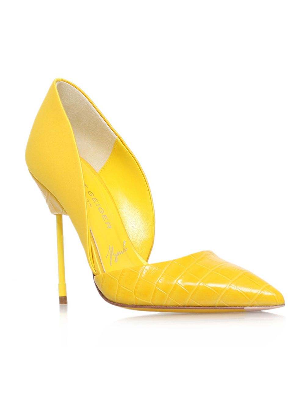 <p><a href="http://www.kurtgeiger.com/bond-yellow-leather-38-5-kurt-geiger-london-shoe.html" target="_blank">Kurt Geiger</a> heels, £270</p>