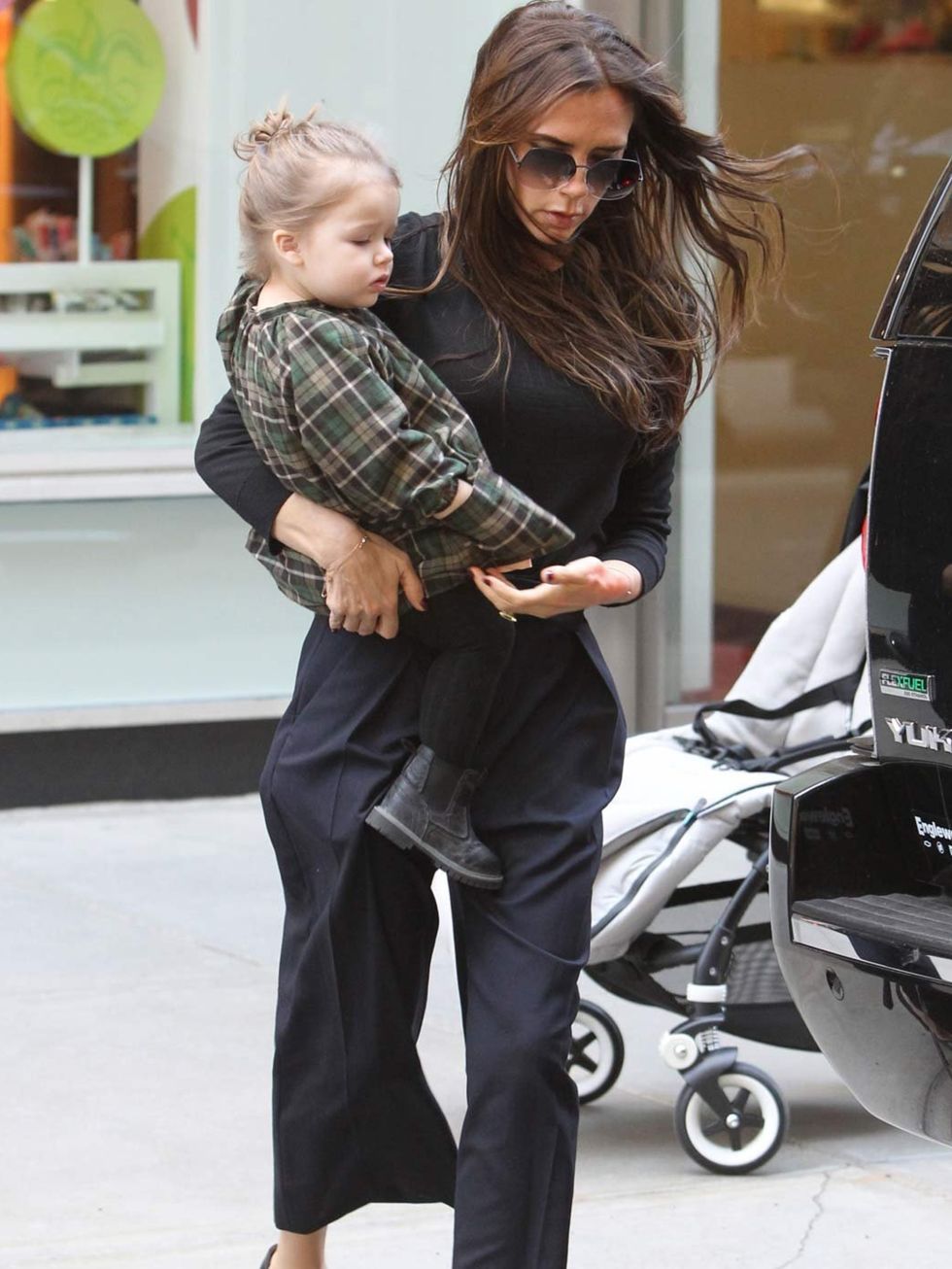 <p>Victoria and Harper Beckham out in NYC today</p>