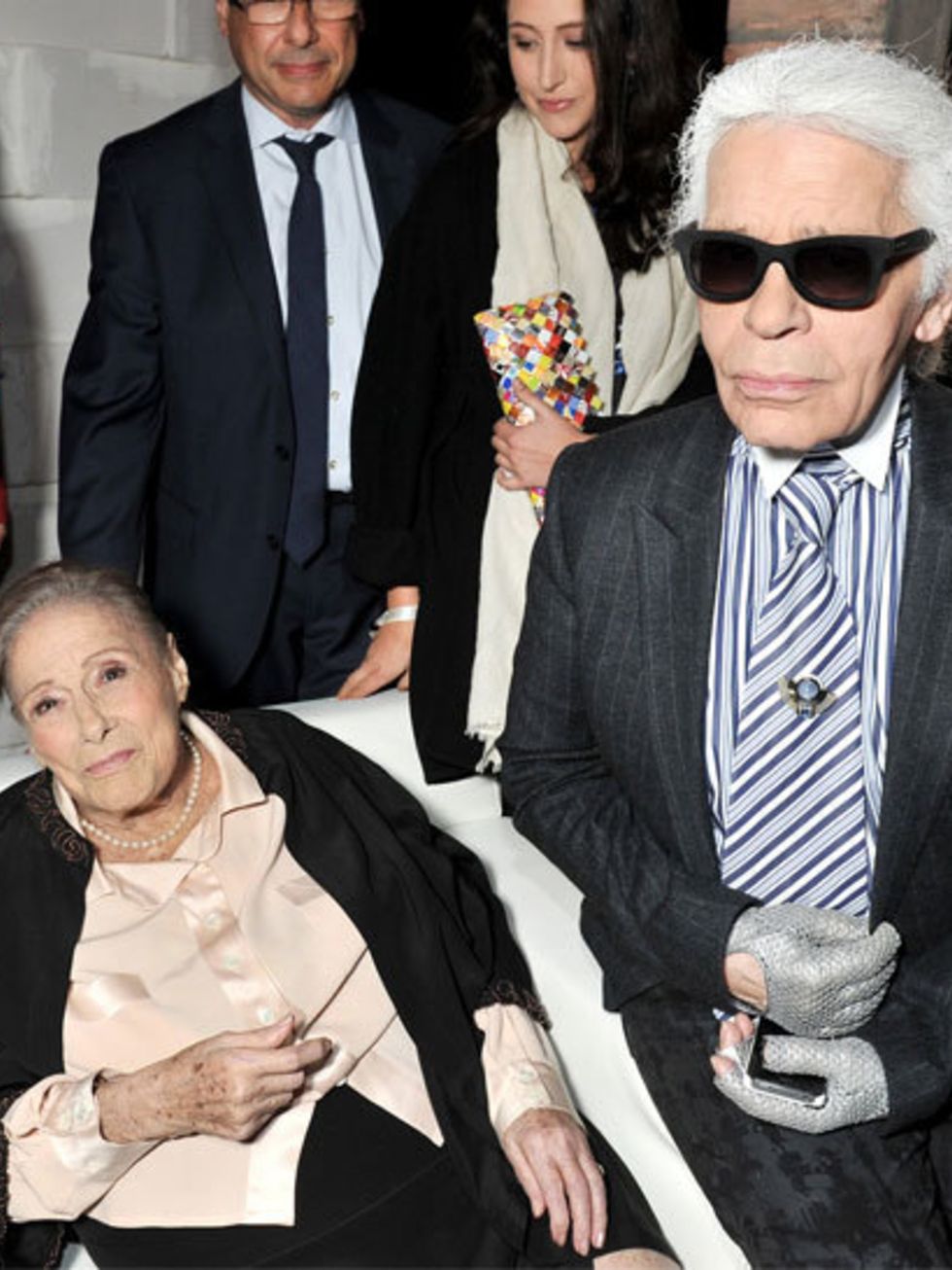 <p>Former Chloe designer <a href="http://www.elleuk.com/content/search?SearchText=Karl+Lagerfeld&amp;SearchButto">Karl Lagerfeld</a> and Chloe founder Gaby Aghion at the house's 60th anniversary party</p>