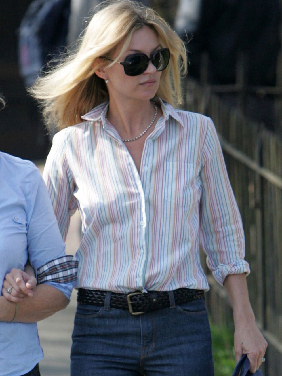 <p>Kate Moss wears a striped button down shirt with high waist jeans.</p><p><em><a href="http://www.elleuk.com/star-style/celebrity-style-files/kate-moss">View our Kate Moss Style File here</a></em></p>