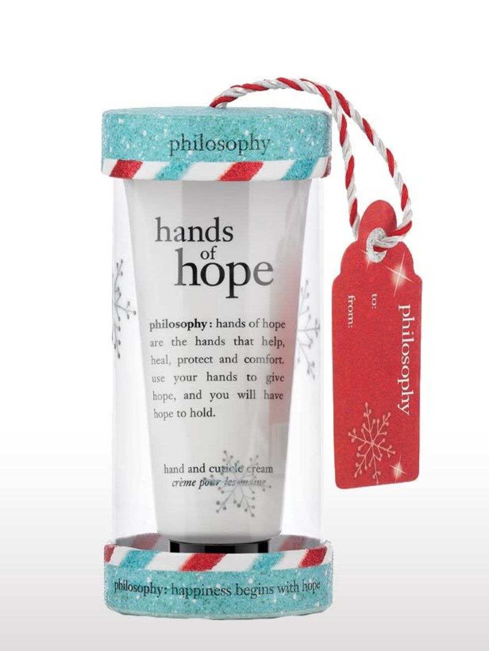 <p>Philosophy Hands of Hope Ornament Hand and Cuticle Cream, £9, at Harrods, for stockists call 0207 893 8984</p>