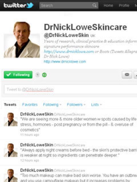 <p><strong>@DrNickLoweSkin</strong>One of the more prolific beauty tweeters out there with a seemingly endless trove of useful and practical tips aimed at all skin types and budgets. Dr Lowe provides tips on how to use his products as well as impartial ad