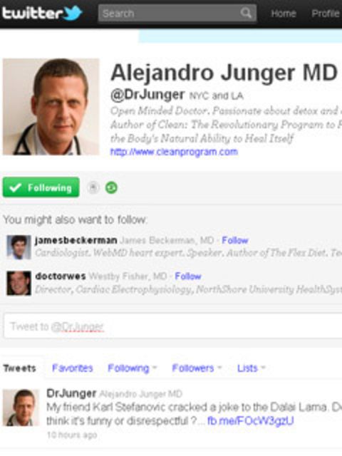<p><strong>@DrJunger</strong>Maintaining a healthy immune system and restoring your body to a non-toxic state is what this NYC based MD is all about. His tweets are full of tips on what foods to choose and what to avoid in order to keep a balanced system,