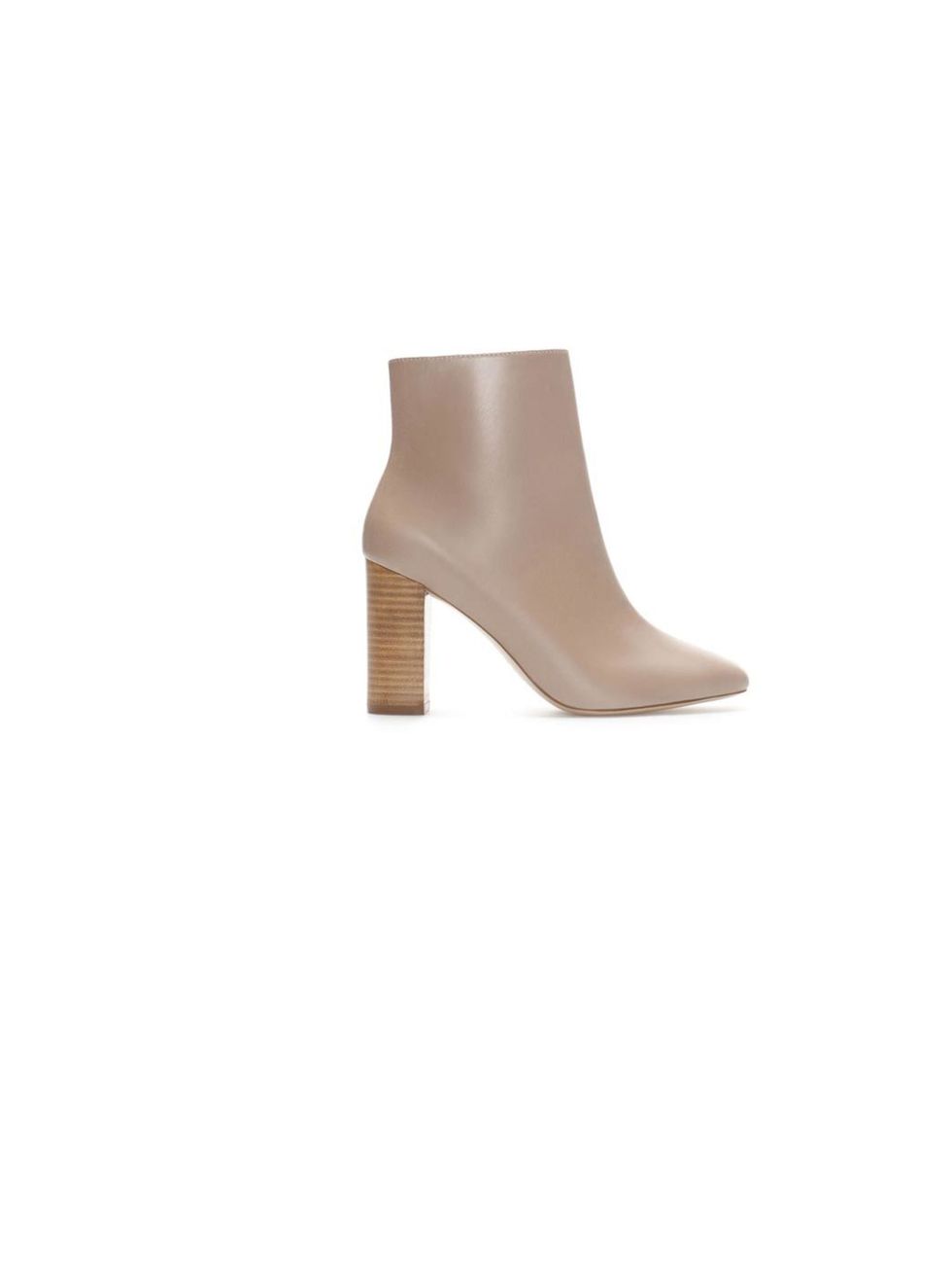 <p>Say more with less with <a href="http://www.zara.com/uk/en/woman/shoes/ankle-boots/leather-ankle-boot-with-contrasting-heel-c288001p1403651.html">Zara</a>'s nearly naked shoes for understated off-duty chic, £79.99</p>
