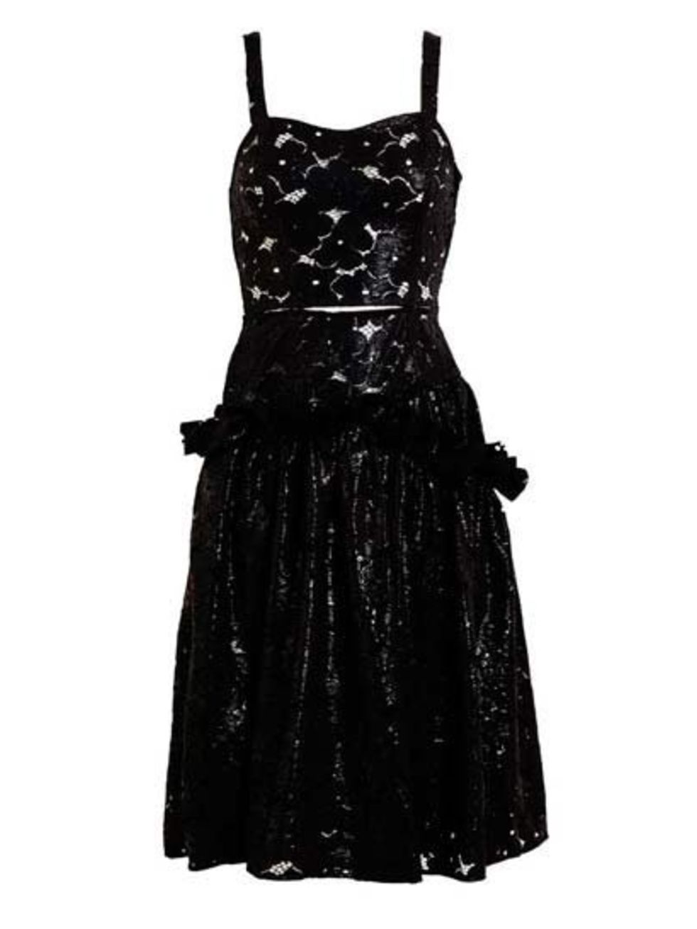 <p>Boned black floral lace dress with wet-look coating, and a defined waist with cut-out detailing. This showpiece dress is £1,260 at <a href="http://www.brownsfashion.com/product/038S09740007/027/wet-floral-lace-dress">Browns</a>.</p>